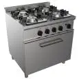 CUISINIÈRES À GAZ  4 FEUX - MOD. G7NURG4FO2M2G - Four à gaz statique GN 2/1  68,5x53xh35 cm - Puissance totale kW 31,9 - Dim. 80x70xh85 cm - Norme CE