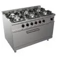 CUISINIÈRES À GAZ  6 FEUX - MOD. G7GWRG6FG3M3G - Maxi four à gaz statique GN 2/1  93x53xh35 cm - Puissance gaz totale kW 48  - Dim. 105x70xh85 cm - Norme CE