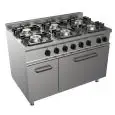 CUISINIÈRES À GAZ  6 FEUX - MOD. G7NURG6FH3M3G - Four électrique statique  GN 2/1 68,5x53xh35 cm -Compartiment neutre avec porte - Puissance gaz kW 36 - Dim. 120x70xh85 cm - Norme CE