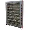 RÔTISSOIRE VERTICALE ELECTRIQUE - MOD. ELBA32/PE - Capacité n. 32 poulets - N. 8 broches en tubulaire inox mm 12 x 12 Longueur cm 76 - Résistances avec relatives interrupteurs - Branchement: 400 V Triphasé - Puissance: 14,5 Kw - Dimensions : cm 92,1 x 39,