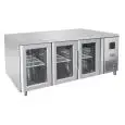 TABLE RÉFRIGÉRÉE EN ACIER INOX AISI 304 - Mod. EPF3731GR - FROID VENTILÉ - GASTRONORM 1/1 - 3 PORTES VITRÉES - TEMPÉRATURE 0°/+8°C - Dim. L 179,5 x P 70 x h 85 cm - Norme CE