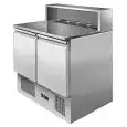 SALADETTE RÉFRIGÉRÉE / COMPTOIR À PIZZA - Mod. ESL3834-GR - FROID STATIQUE - GASTRONORM 1/1 (53x32,5 cm) - PLAN DE TRAVAIL EN GRANIT - DOSSERET EN ACIER INOX POUR 5 BACS GN 1/3 (32,5x17,6 cm) - 2 PORTES RÉFRIGÉRÉES - TEMPÉRATURE -2°/+8°C - Dim. L 90 x P 7