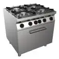 CUISINIÈRE À GAZ  4 FEUX - MOD. H7MZE4FE - Sans flamme pilote - Four électrique statique GN 2/1 L 68,5 x P 53 x H 35 cm - Puissance totale Gaz 19 kW - Dimensions : L 80 x P 70 x H 85 cm - Norme CE