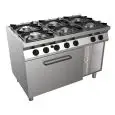CUISINIÈRE À GAZ 6 FEUX  - MOD. H7MZE6FN - Sans flamme pilote - Four à gaz statique  GN 2/1 cm L 68,5 x P 53 x 35 H - Vano neutro - Puissance  totale kW 36,4 - Dim. : cm L 120 x P 70 x H 85 - Norme CE