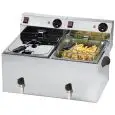FRITEUSE ÉLECTRIQUE AVEC ROBINET DE VIDANGE - DE COMPTOIR - MOD FT88V - Capacité cuve 8 + 8 L d'huile - Puissance 6,50 kW - Alimentation monophasée - Dimensions L 56 x P 43 x 25h cm - Norme CE