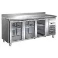 TABLE RÉFRIGÉRÉE AVEC DOSSERET EN ACIER INOX AISI 304 - VENTILÉ - Mod. G-GN3200TNG - GASTRONORM 1/1 ( 53x32,5cm) - CAPACITÉ BRUTE ' 417 Lt - N. 3 PORTES EN VERRE - Température +2°/+8°C - Dim. 179,5x70x96 cm - Norme CE