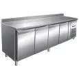 TABLE RÉFRIGÉRÉE AVEC DOSSERET EN ACIER INOX AISI 304 - VENTILÉ - Mod. G-GN4200BT - GASTRONORM 1/1 ( 53x32,5cm) - CAPACITÉ BRUTE ' 553 Lt - N. 4 PORTES - Température -18º/-22ºC - Dim. 223x70x96 cm - Norme CE