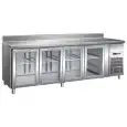 TABLE RÉFRIGÉRÉE AVEC DOSSERET EN ACIER INOX AISI 304 - VENTILÉ - Mod. G-GN4200TNG - GASTRONORM 1/1 ( 53x32,5cm) - CAPACITÉ BRUTE ' 553 Lt - N. 4 PORTES EN VERRE - Température +2°/+8°C - Dim. 223x70x96 cm - Norme CE