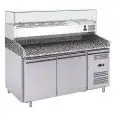 COMPTOIR RÉFRIGÉRÉ À PIZZA EN ACIER INOX AISI 201 - POUR BACS PIZZ 60x40 cm - VENTILÉ - Mod. G-PZ2600TN33 FC - N. 2 portes - Température -2°/+8°C - Dim. 151x80x143,5 cm - Norme CE