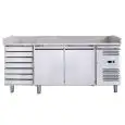 COMPTOIR RÉFRIGÉRÉ À PIZZA EN ACIER INOX AISI 201 - POUR BACS À PIZZA 60x40 cm - Ventilé - Mod. G-PZ2610TN FC - N. 2 Portes réfrigérés - Meuble à tiroir neutre - N. 7 Tiroirs - Température -2°/+8°C - Dim. 202x80xh100 cm - Norme CE