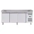 COMPTOIR RÉFRIGÉRÉ À PIZZA EN ACIER INOX AISI 201 - POUR BACS À PIZZA 60x40 cm - Ventilé - Mod. G-PZ3600TN FC  - N. 3 Portes réfrigérés - Température -2°/+8°C - Dim. 202x80xh100 cm - Norme CE
