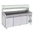 COMPTOIR RÉFRIGÉRÉ À PIZZA EN ACIER INOX AISI 201 - POUR BACS À PIZZA 60x40 cm - VENTILÉ - Mod. G-PZ3600TN38 FC - N. 3 portes réfrigérées - Température -2°/+8°C - Dim. 202x80x143,5 cm - Norme CE