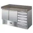 COMPTOIR RÉFRIGÉRÉ À PIZZA EN ACIER INOX AISI 201 - GASTRONORM 1/1( 53x32,5cm) - STATIQUE - Mod. G-S903PZCAS FC - N. 2 portes réfrigérées + 6 Tiroirs neutres- Température +2°/+8°C - Dim. 142x70x102 cm - Norme CE