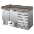 COMPTOIR RÉFRIGÉRÉ À PIZZA EN ACIER INOX AISI 304 - GASTRONORM 1/1 (cm 53x32,5) - STATIQUE - Mod. G-S903PZCASSV - N. 2 Portes réfrigérés + N. 6 Tiroirs neutres - Témperature +2°/+8°C - Dim. 140x70xh102 cm - Norme CE