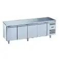 TABLE RÉFRIGÉRÉE EN ACIER INOX AISI 201 - POUR SNACK - VENTILÉ - Mod. G-SNACK4100TN-FC - CAPACITÉ BRUTE 342 Lt - N. 4 PORTES - Température -2°/+8°C - Dim. 223x60x85 cm - Norme CE