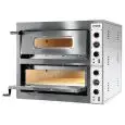 FOUR ÉLECTRIQUE MÉCANIQUE À PIZZA - MOD KL 66/66 - 2 chambres de cuisson avec vitre - Sole réfractaire - Dimensions chambre L 66 x P 99 x 14 h cm - Capacité pizzas : 6 + 6 (Ø 33 cm ) - Puissance 14,4 kW - Norme CE