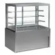 VITRINE RÉFRIGÉRÉE - CONVIENT POUR LA PRÉSENTATION DE PRODUITS PÂTISSIERS - MOD. KRISTALL - STRUCTURE EN VERRE - PLAN D'EXPOSITION INFÉRIEUR EN ACIER INOX AISI 304 - COMPREND 3 RAYONS EN VERRE - ÉCLAIRAGE LED - TEMPÉRATURE +2/+6 °C - FROID VENTILÉ - ALIME