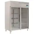 Armoire réfrigérée congélateur en acier inox AISI 201 - Mod M-GN1410BTG-FC - Gastronorm 2/1 (65 x 53 cm) - Ventilée - 2 porte en verre - Capacité de 1300 litres - Température -18°/-22°C - Dimensions cm L 148 x P 83 x 201 H