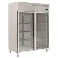 Armoire réfrigérée en acier inox AISI 201 - Mod M-GN1410TNG-FC - Gastronorm 2/1 (65 x 53 cm) - Ventilée - 2 porte en verre - Capacité de 1300 litres - Température 0°/+8°C - Dimensions cm L 148 x P 83 x 201 H