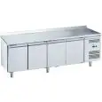 Table réfrigérée avec dosseret en acier inox AISI 201 - Mod M-GN4200BT-FC - Gastronorm 1/1 (53 x 32,5 cm) - Ventilé - Capacité brute 553 Lt - N 4 portes - Température -18°/-22°C - Dimensions cm L 223 x P 70 x 95 H