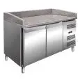 COMPTOIR RÉFRIGÉRÉ À PIZZA EN ACIER INOX - POUR BACS À PÂTONS 60x40 cm - FROID VENTILÉ - Mod PZ2600TN - 2 PORTES - TEMPÉRATURE +2°/+8°C - Dim L 151,5 X P 80 X h 100 cm