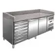 COMPTOIR RÉFRIGÉRÉ À PIZZA IN ACCIAIO INOX AISI 304 - POUR BACS À PÂTONS 60x40 cm - FROID VENTILÉ - Mod PZ2610TN - 2 PORTES RÉFRIGÉRÉES + 1 BLOC NEUTRE DE 7 TIROIRS - TEMPÉRATURE +2°/+8°C - Dim L 202,5 X P 80 X h 100 cm