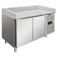 COMPTOIR RÉFRIGÉRÉ À PIZZA EN ACIER INOX - POUR BACS À PÂTONS 60x40 cm - FROID VENTILÉ - Mod PZF02 - 2 PORTES - TEMPÉRATURE +2°/+8°C - Dim L 151 X P 80 X h 100 cm