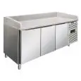 COMPTOIR RÉFRIGÉRÉ À PIZZA EN ACIER INOX - POUR BACS À PÂTONS 60x40 cm - FROID VENTILÉ - Mod PFZ03 - 3 PORTES - TEMPÉRATURE +2°/+8°C - Dim L 202 X P 80 X h 100 cm