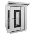FOUR Â GAZ À CONVECTION ÉQUIPÉ DE VAPEUR INDIRECTE AVEC BOILER, CHARIOT PIVOTANT ET COMMANDE NUMÉRIQUE- Cod. ROTORBAKE/T16 - CONVIENT POUR PÂTISSERIE ET BOULANGERIE - Capacité plaques n. 18 cm 80x120 - Puissance kW 1,5 / kcal 80000 - Dim. Extérieures 173 