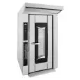 FOUR Â GAZ À CONVECTION ÉQUIPÉ DE VAPEUR INDIRECTE AVEC BOILER, CHARIOT PIVOTANT ET COMMANDE NUMÉRIQUE- Cod. ROTORBAKE/T8 - CONVIENT POUR PÂTISSERIE ET BOULANGERIE - Capacité plaques n. 18 cm 60 x 80 - Puissance kW 1,5 / kcal 55000 - Dim. Extérieures 130 