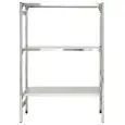 Étagère inox crochetée - Élément base - Hauteur 150 cm - 3 rayons pleins, épaisseur 2,5 cm, inox 8/10 - fournie avec élément de renfort et embouts pieds en plastique - bords anti-coupures - finition brillante - prédisposition pour fixation au mur