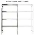 Étagère inox crochetée - Élément de composition (à construire avec élément base) - Hauteur 180 cm - 4 rayons pleins, épaisseur 2,5 cm, inox 8/10 - fournie avec élément de renfort et embouts pieds en plastique - bords anti-coupures - finition brillante