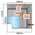 Angle du panneau d’affichage réfrigéré 90° AC (fermé) avec portes de réserve en verre droit - Canalisable - Puissance W 470 - Surface d’affichage m² 1.44 - Taille de réserve lt 100 - Portes de réserve réfrigérées n 2 cm 44 x 23,5 - Dimensions cm L 146,8 x