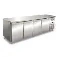 TABLE RÉFRIGÉRÉE EN ACIER INOX AISI 304 - VENTILÉE - Mod UOCEM4100BT - 4 PORTES - CAPACITÉ 511 L - TEMPÉRATURE -10°/-20°C - Dimensions cm L 223 x P 60 x H 86 - Norme CE