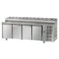 TABLE RÉFRIGÉRÉE EN ACIER INOX AISI 304 - Mod. TF04MIDGNSK -VENTILÉ - GASTRONORM 1/1 - PLAN DE TRAVAIL PRÉPARATION SNACK - N. 4 PORTES - TEMPÉRATURE 0°/+10°C - Dim. 232x70xh95/102cm - Norme CE