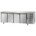 TABLE RÉFRIGÉRÉE EN ACIER INOX AISI 304 - VENTILÉE  - Mod. UG04MGN - GASTRONORM 1/1 - N. 4 PORTES EN VERRE - TEMPÉRATURE 0°/+10°C - Dim. 232x70xh85/92 cm - Norme CE