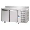 TABLE RÉFRIGÉRÉE AVEC DOSSERET EN ACIER INOX AISI 304 - POUR PÂTISSERIE - PLAQUES cm 60x40 - VENTILÉE - Mod. UQ02MAL - N. 2 PORTES - TEMPÉRATURE 0°/+10°C - Dim. 160x80xh95/102 cm - Norme CE