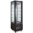 Vitrine pâtisserie quatre côtés vitrés modèle VICTORIA 45 NFN BLACK, température -18°C / -22°C, capacité brute 258 Lt, dimensions extérieures 650 x 650 x 1950 mm.