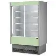 PRÉSENTOIR MURAL RÉFRIGÉRÉ AVEC PORTES COULISSANTES- MOD. VULCANO VS 80 C INOX - CONVIENT POUR VIANDE PRÉ CONDITIONNÉE- Portes en verre coulissantes -À BASSE CONSOMMATION D'ÉNERGIE - VENTILÉ - TEMPÉRATURE MINIMALE DE SERVICE °C +0/+2 - SELF SERVICE -NON M