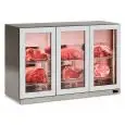 Vitrine réfrigérée pour conservation de viande modèle WALL MEAT 300 INOX, température -2°C / +10°C, capacité brute 280 Lt, dimensions extérieures 1350 x 565 x 852 mm.