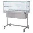 VITRINE AVEC CHARIOT ET ÉTAGÈRE - MOD. TCMVP - VERRE DROIT - STRUCTURE INOX - TEMPÉRATURE °C +30 /+ 90 - COMMANDE THERMOSTATIQUE - MONOPHASÉ 240V - NORME CE