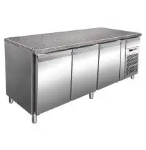 TABLE RÉFRIGÉRÉE EN ACIER INOX AISI 304 - PÂTISSERIE - VENTILÉE - Mod. G-PA2000TNGR7 - PLATEAU EN GRANIT - 3 PORTES - CAPACITÉ BRUTE DE 613 LITRES - TEMPÉRATURE -2°/+8°C - Dimensions cm L 200,5 x P 80 x 87 H - Norme CE